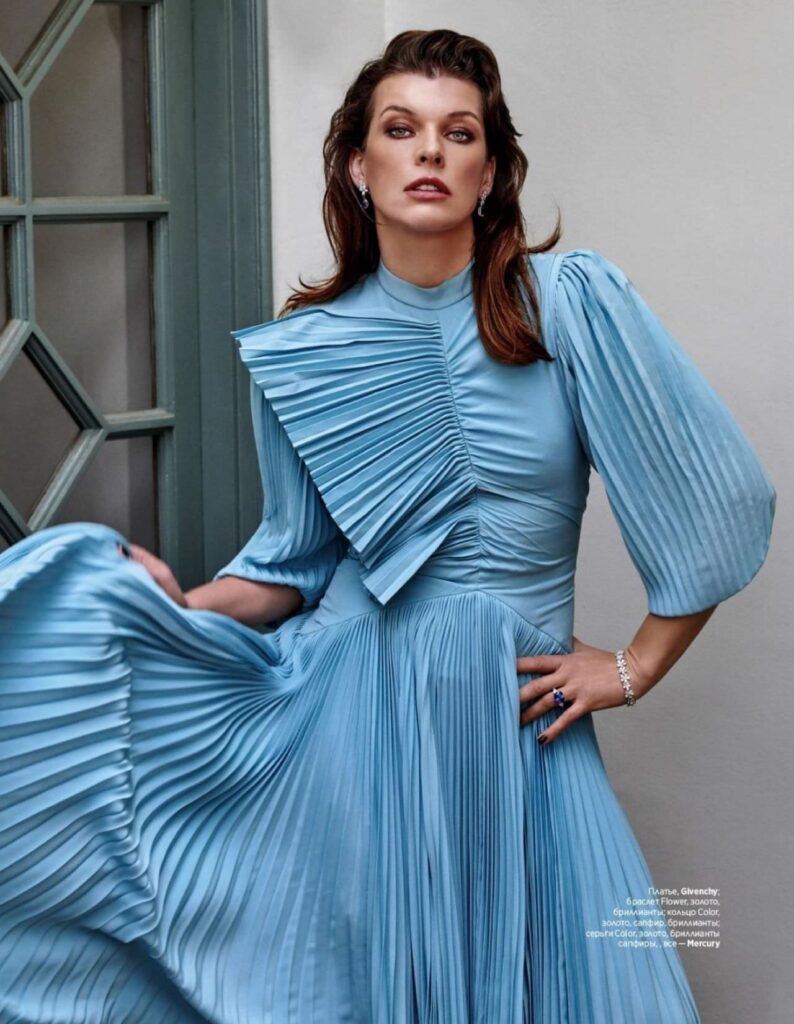 Milla Jovovich Blue Dress Photos
